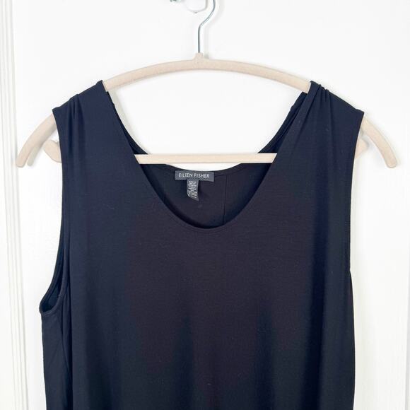 Eileen Fisher Black Classic Sleeveless Swing Dress Viscose Lycra Back Detail M - Picture 2 of 11